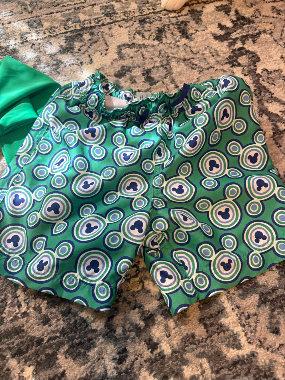 Hanna Andersson Green and Blue Patterned Kids Swim Trunks